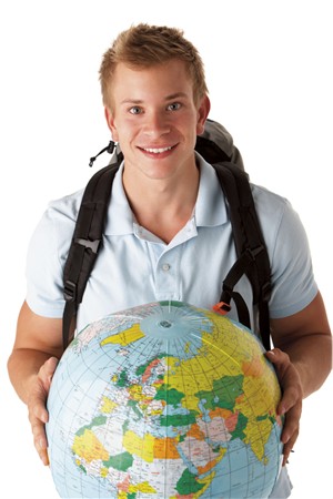 Young traveller with globe